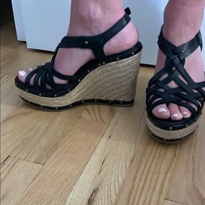 Black Ralph Lauren Strappy Leather wedge sandal